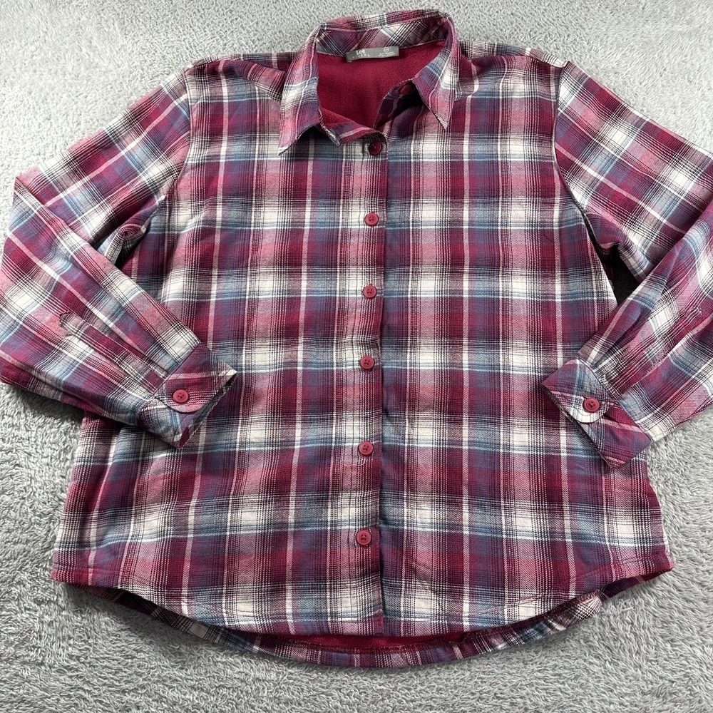 Lee Riders Shacket‎ Sweater Womens XL Plaid Fleece Lined Red Pink Button Up